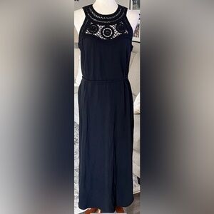 Loft Cotton Crochet Yoke Black Long Dress Size Medium New
